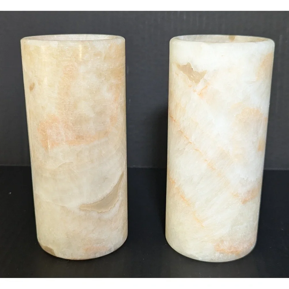 Onyx Stone‎ Cylinders For Lamp Shades/Candle Covers/Faux Flower Vase Set of Two